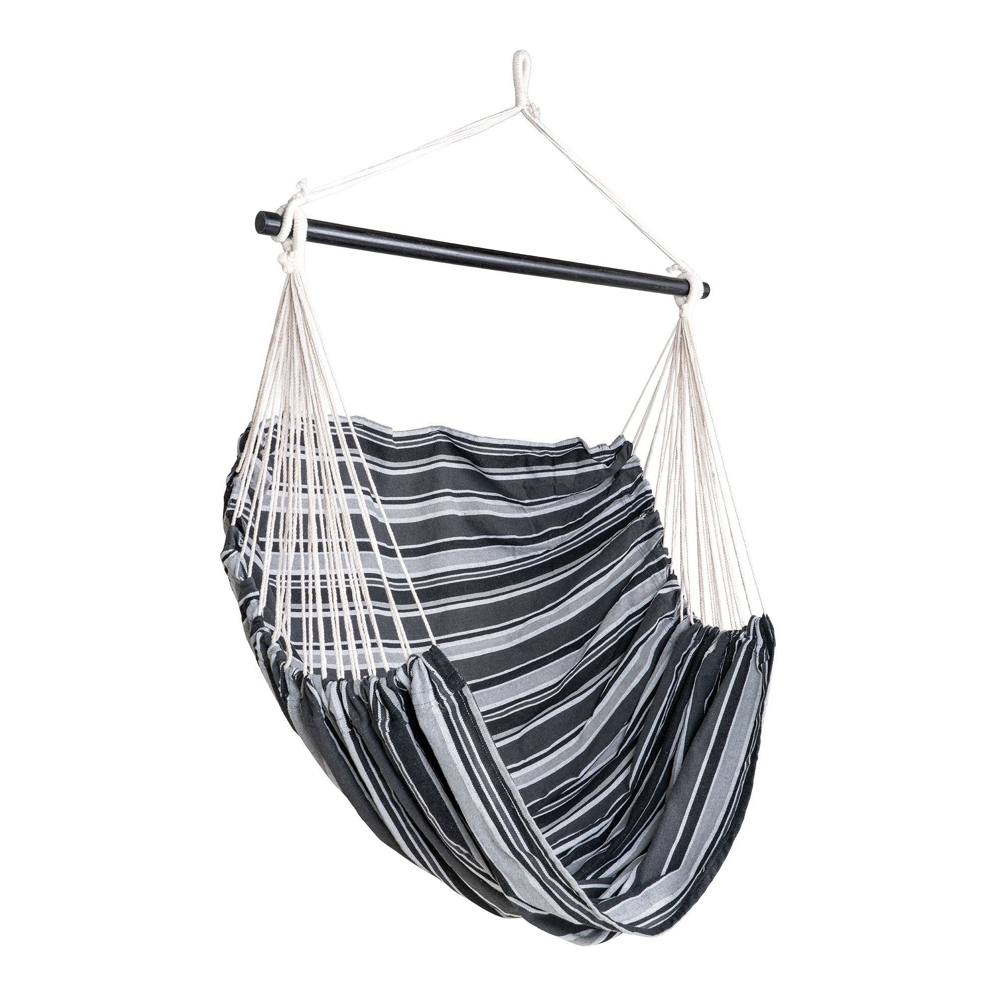 Farbe Lamia – Hängesessel aus Baumwollmischung und Holz, Schwarz/Grau/Weiß, 130 × 100 × 185 cm